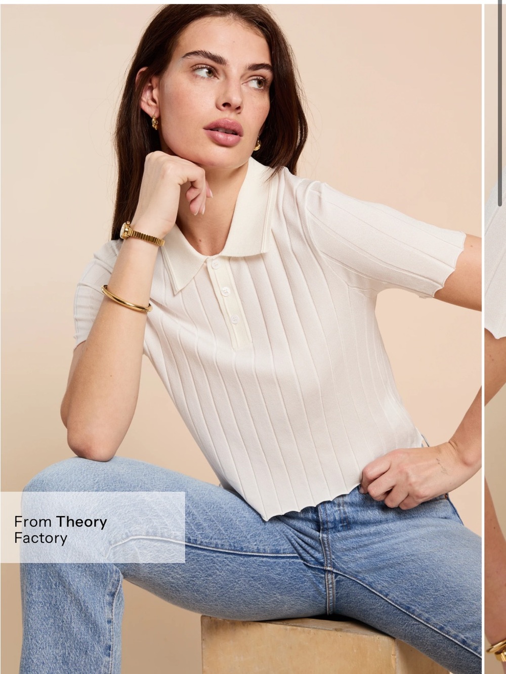 CAARA X Few Moda Briony White Ribbed Polo Henley Top NEW Size Small